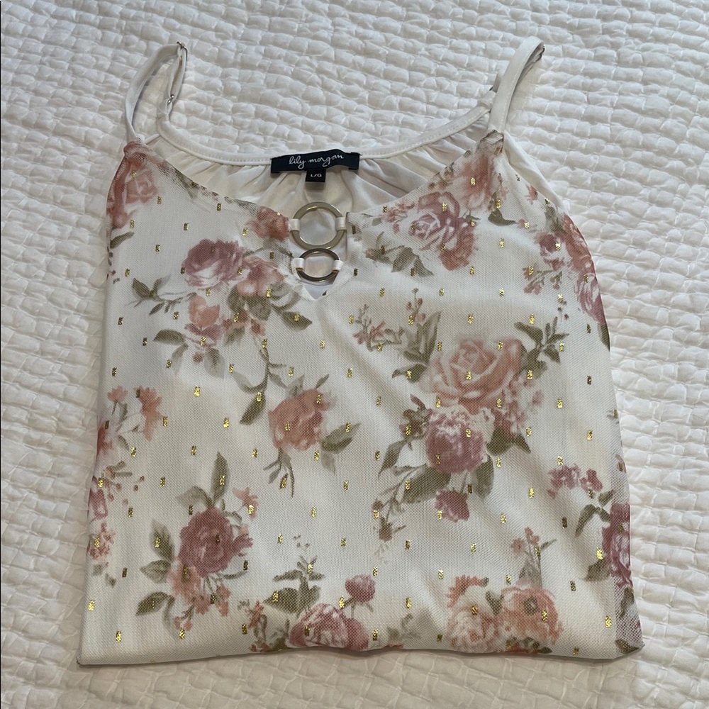 Lily Morgan Floral Top with Gold Accents
